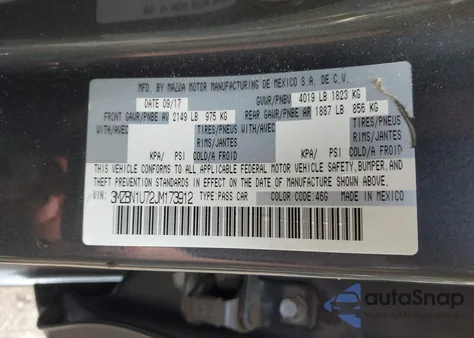 2018 Mazda Mazda3 Sport из США, поврежденный, VIN 3MZBN1U72JM173912